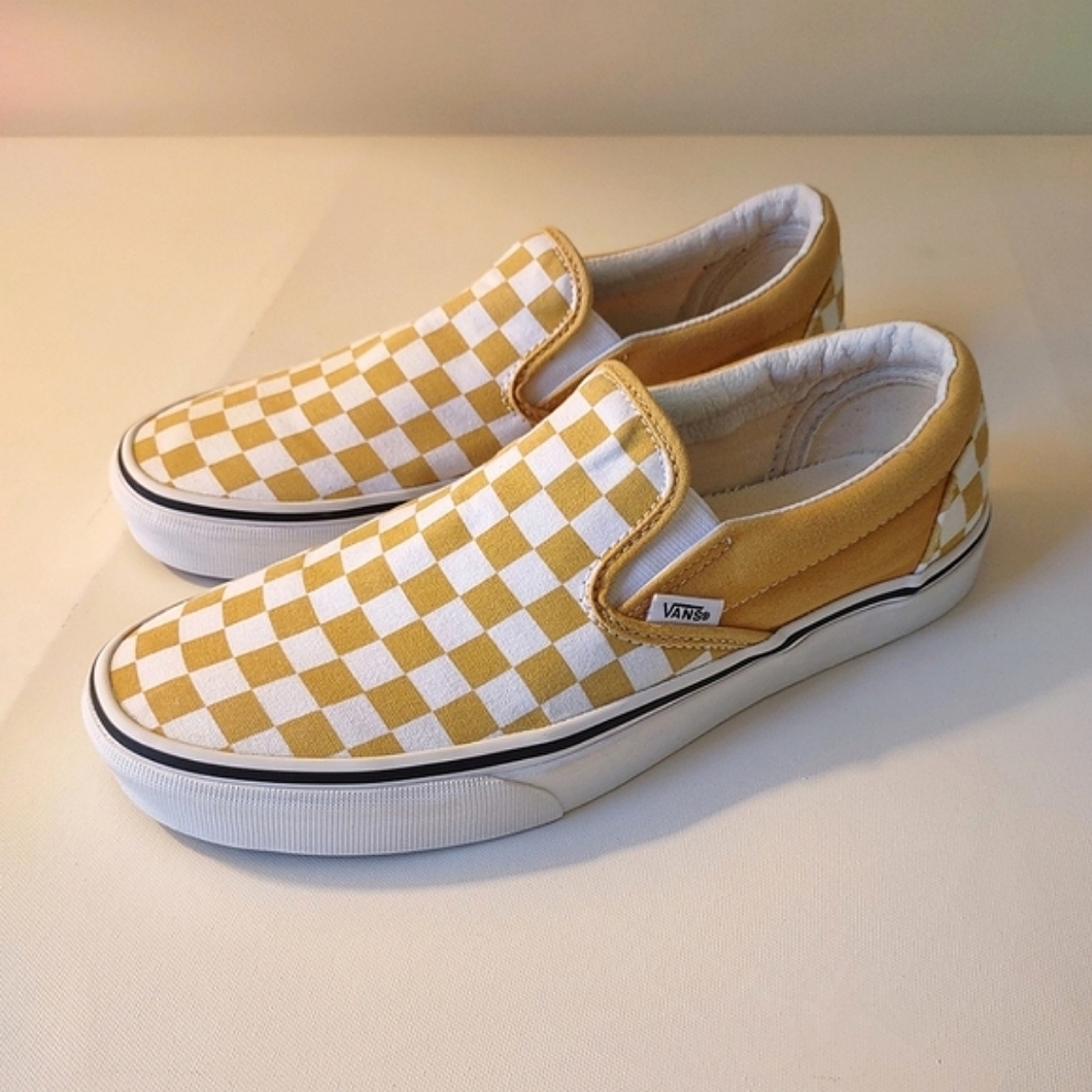 Vans Slip On Gold/White Checkerboard Shoes Women's 10  Men's 8.5 - Picture 3 of 9